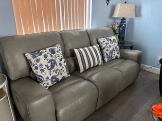 Gray Leather Reclining Sofa