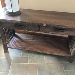 Rustic Wood & Tree Bark Console Table