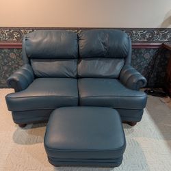Classic Leather Sofa - Teal.  In Good Used Condition 