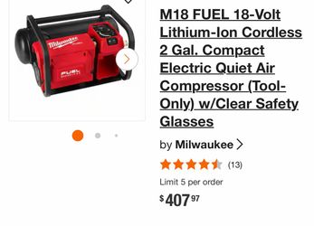 M18-FUEL-18-Volt-Lithium-Ion-Cordless-2-Gal-Compact-Electric-Quiet-Air-Compressor-Tool-Only-w-Clear-Safety-Glasses-2840-20-48-73-2010/78