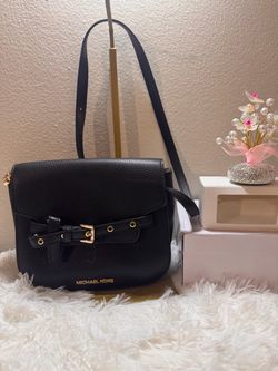 Michael Kors Emilia Small Pebbled Leather Messenger Shoulder Bag Black GWT