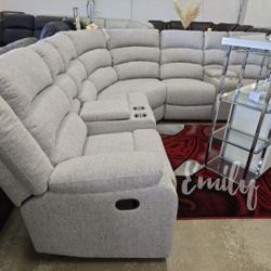 Recliner Sectional Sofa Burlap- Like Fabric  