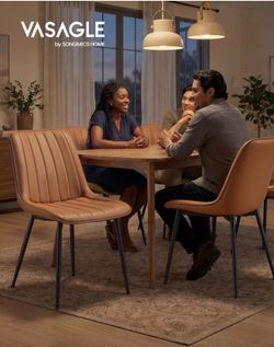 Dining Chairs Set of 4, Upholstered Kitchen Chairs, Synthetic Leather, Max. Load 264 lb, Steel Legs, Curved Backrest, for Dining Room, Caramel Brown a