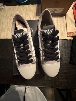 Watson White and gray skeleton sneakers with white bone graphics, size US 7.0 #skeleton