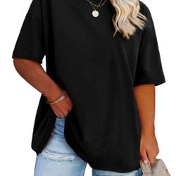 Fisoew Plus Size T Shirts for Women Oversized T Shirts Summer Half Sleeve Round Neck Tunic Tops