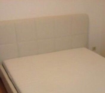 Ikea FOLLDAL white leather queen bed + mattress & boxspring