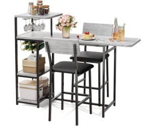 Dining Table Set for 2, 3-Piece Expandable Bar Table and Chairs Set
