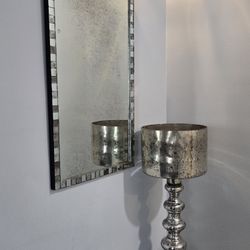 Vintage Antiqued Lamp and Mirror