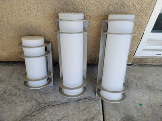 Set of 3 Outdoor Silver Cylinder Wall Lantern Sconce with Frosted Glass