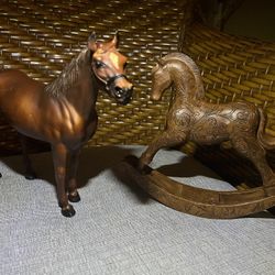 Nice Vintage BREYER Horse and Vintage Wood-Look Resin Rocking Horse 