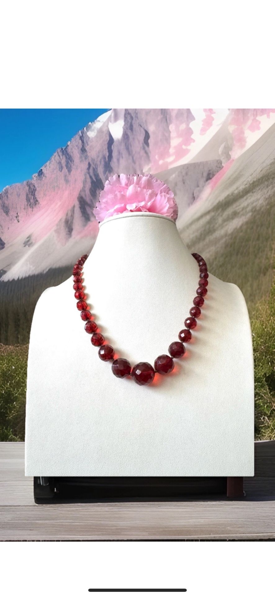 Vintage & Faceted,Graduated,Knotted Red Cherry Amber Bakelite Necklace 18”in & 20Grams