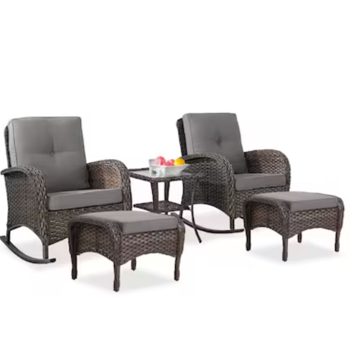 5 -Piece Wicker Patio Conversation Set with Gray Cushions
