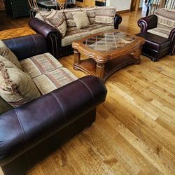 5-Piece Leather and Fabric Living Room Set