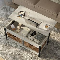Coffee Table, Lift Top Coffee Table with Storage Shelves and Hidden Compartment