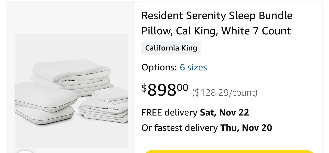 Resident Serenity Sleep Bundle Pillow Cal King White 7 Count