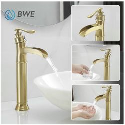 Bathroom Sink, Waterfall Sink Faucet Brushed Gold Single Handle Tall Single Hole