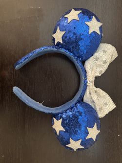 Disney Blue Sequin and White Bow Minnie Ears