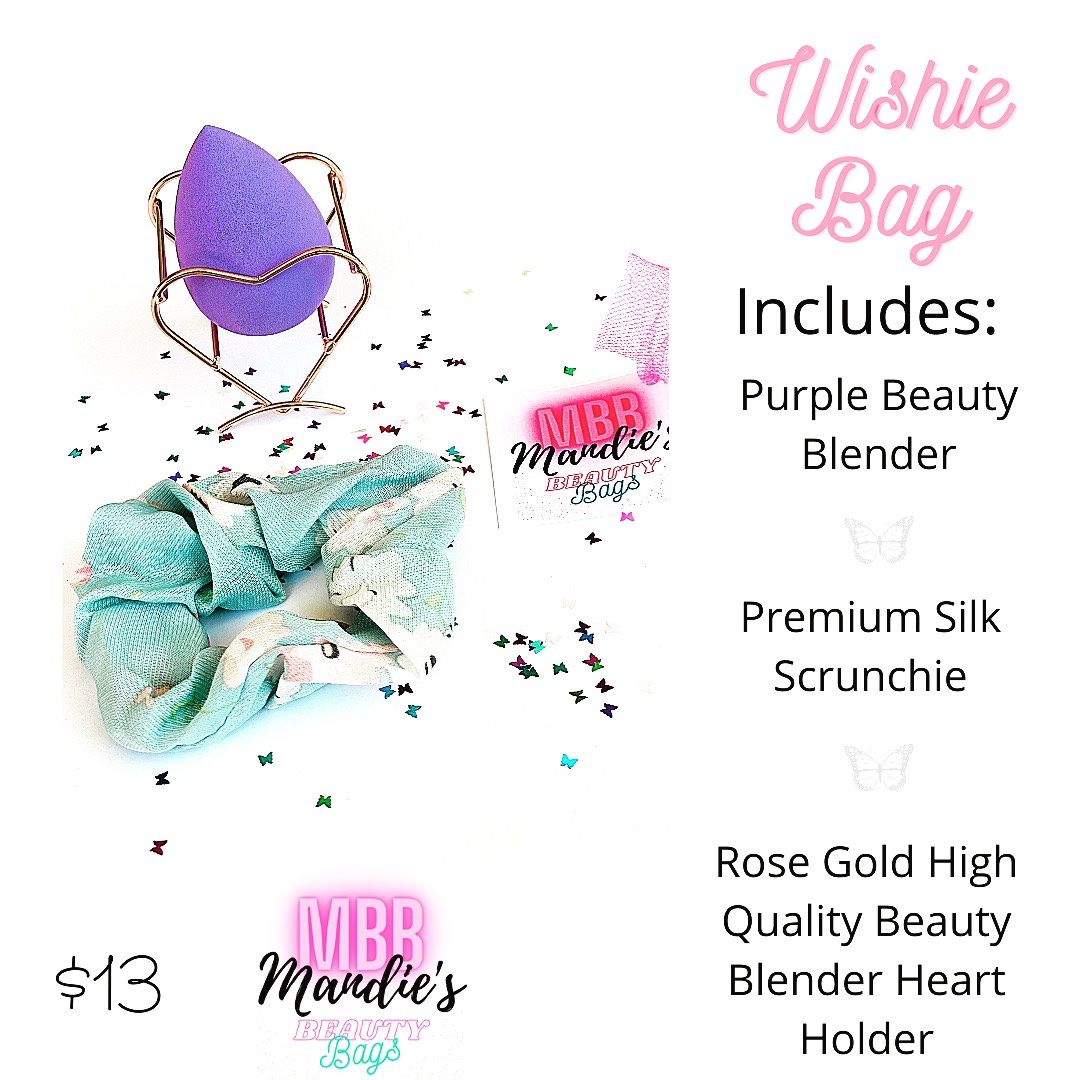 Wishie Bag Includes-beauty Blender,premium Silk Scrunchie,rose Gold Beauty Blender Holder