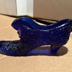 Fenton Art Glass Shoe Slipper Boot Cobalt Blue Dark Blue Deep Blue Decor