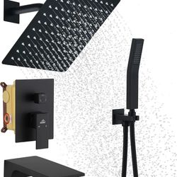 3 Functions Shower System Wall Mounted 10 Inch Rain Shower Head with Handheld Spray & Tub Spout, CUPC Certified Pressure Balancing Valve to Prevent Sc