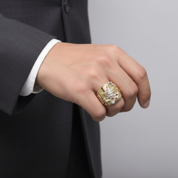14K Tri Color Gold Square Scorpion Mens Ring