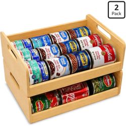Bamboo Stackable Can Organizer 2-Tier Gravity Can Dispenser