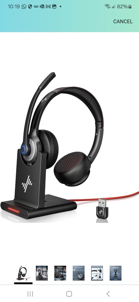 Wireless Headset with AI Noise Cancelling Microphone Bluetooth Headset - Bluetooth V5.2 Headphones with USB Dongle, Charging Base & Mic Mute for Compu