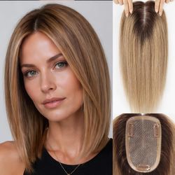 BRAND NEW!130% Density Silk Base Hand-Tied  Real Human Hair Topper
