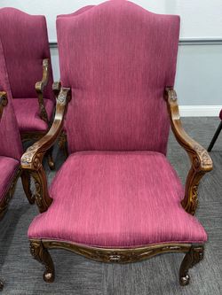 Set of Carved Wood Upholstered Armchairs