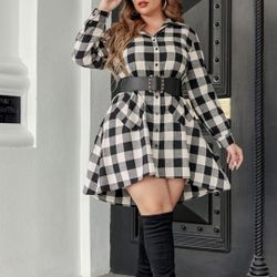 Plus Size Size 16W Black And off White Flannel Plaid Dress