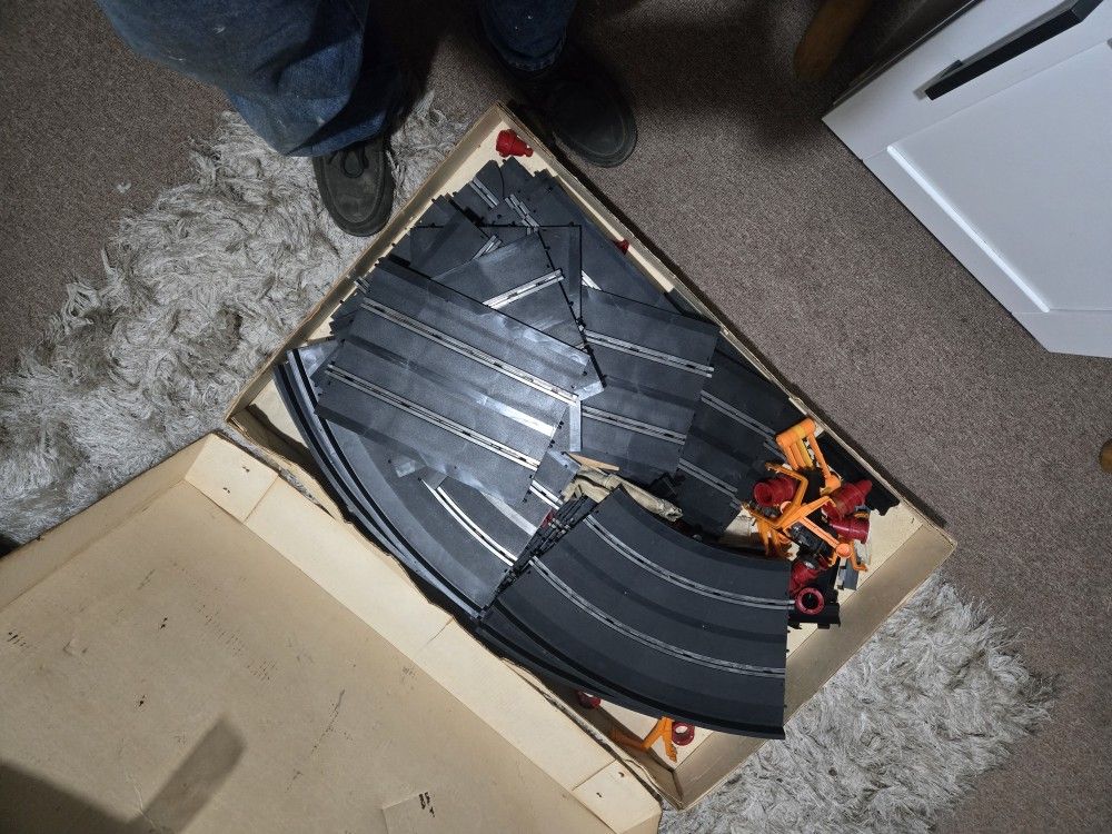 Vintage slot car racetrack, nineteen sixties, 1/24 scale don't have any cars, but all the tracks are there