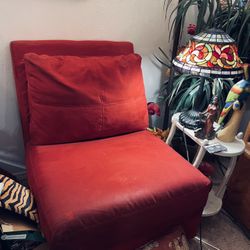 2 Red Armless Faux Suede Side Chairs
