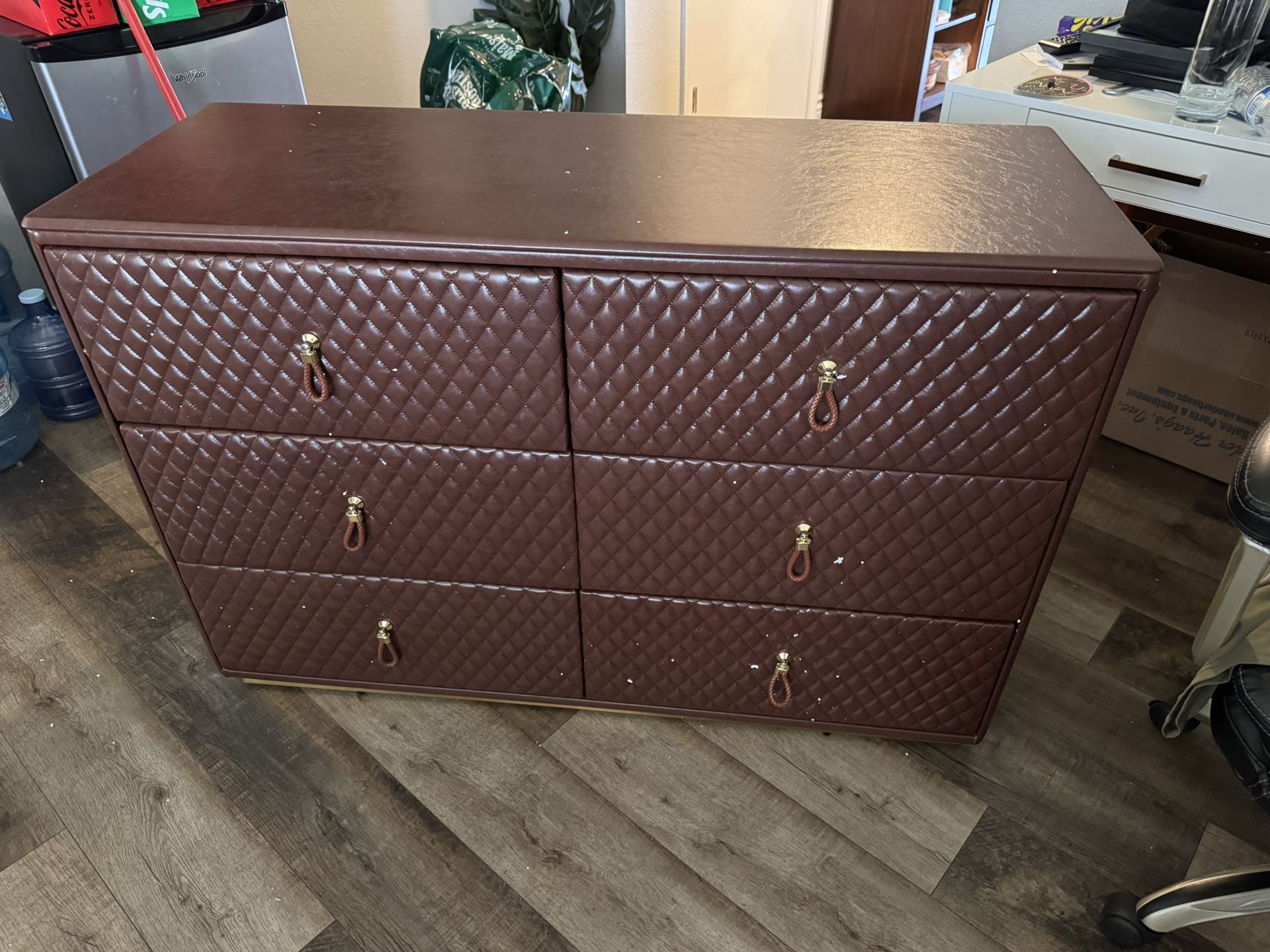 brown leather dresser Aok Garden 5 Drawer Dresser Faux Leather Chest Steel Frame Wood Top Large  Capacity Organizer Brown in the Dressers department at Lowes.com