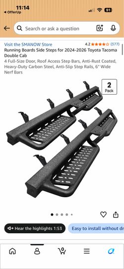 Running  Boards Side Steps for 2024-2026 Toyota Tacoma Double Cab