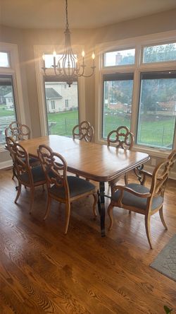 Drexel Walter s Smithe Wood Dining Table with 6 Chairs SOLID WOOD  IRON BASE