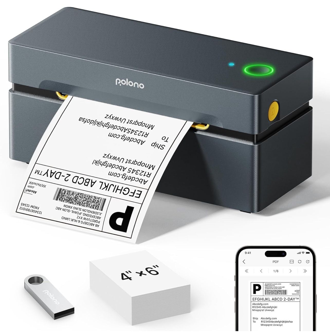 Bluetooth Thermal Shipping Label Printer, Wireless 4x6 Shipping Label Printer for Small Business, Support iOS, Android, Windows and Mac, Compatible wi