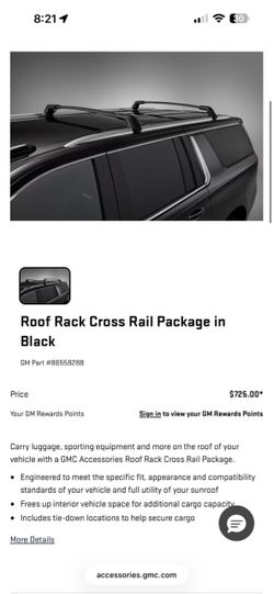 2025 GMC Roof Rack Cross Rail Package Black