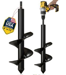 K-Brands Auger Drill Bit For Planting – 4 X 12 Inch - Garden Spiral Hole Drill Planter For Bulb Planting, Bedding Plants, Umbrella Holes - 3/8 Inch He
