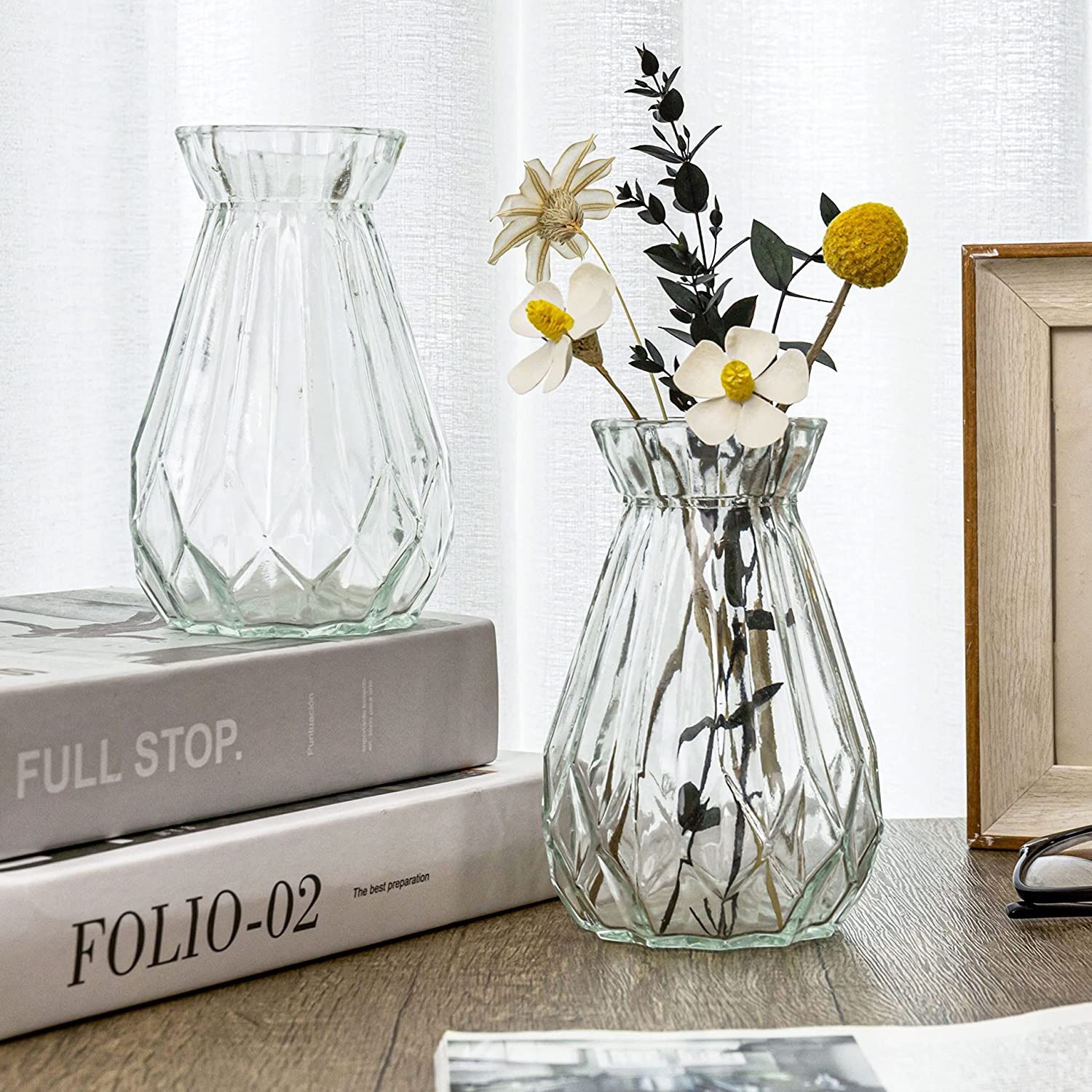 NEW! MyGift Decorative Clear Glass Vase, Diamond-Faceted Flower Bud Vases, Set of 6 / Florero