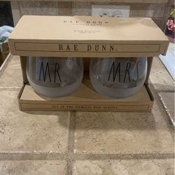 Rae Dunn Stemless Mr. & Mrs. Wineglasses