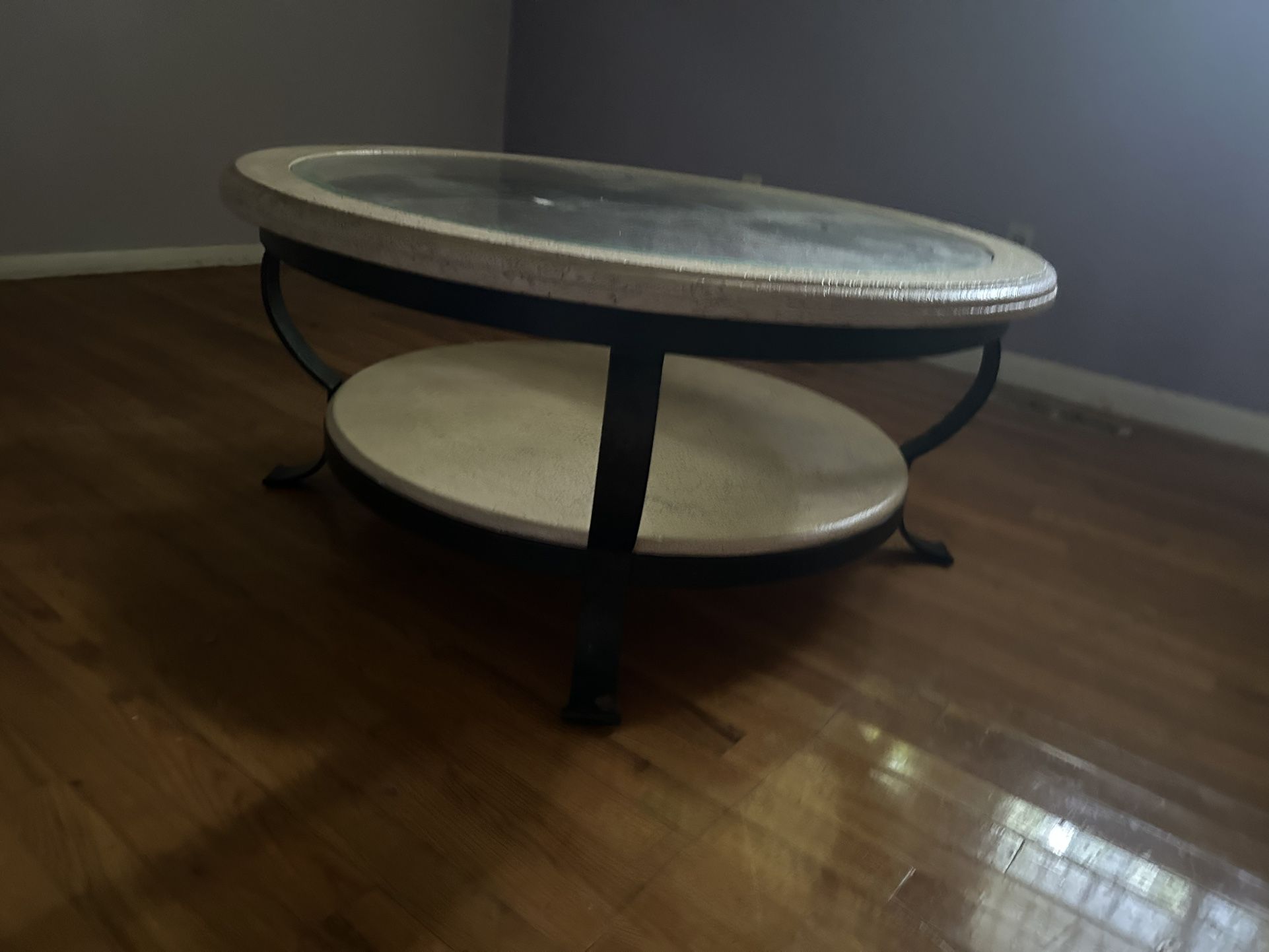 Glass Top Round Coffee Table With Iron Base