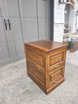 2 Vintage Style Solid Oak 2-Drawer File Cabinet / Nightstand w/ Brass Hardware