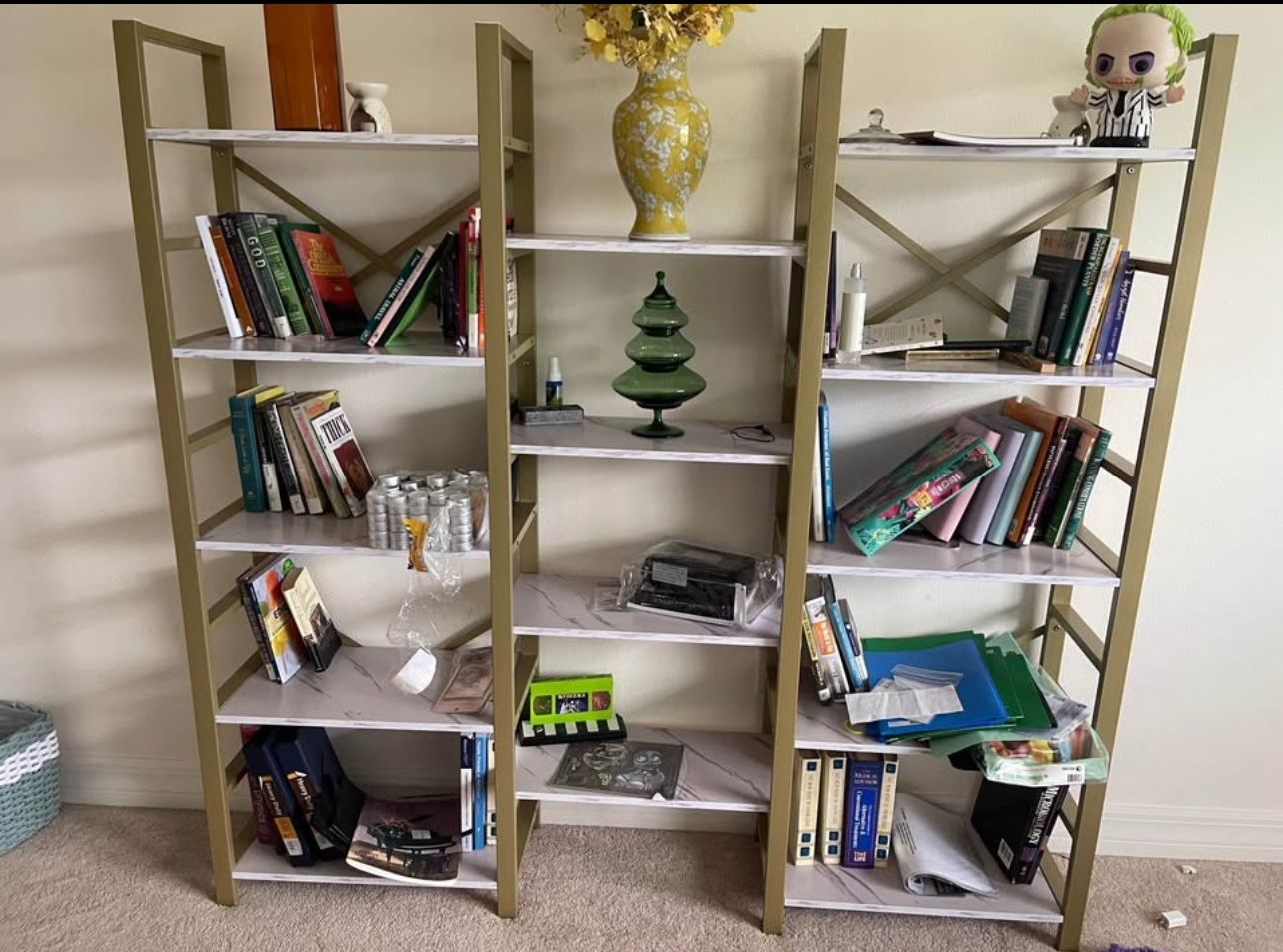 Tall Gold And Marble Bookshelf