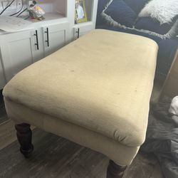 Beige Upholstered Storage Bench Ottoman – Lift-Top with Wood Legs