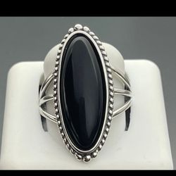 Sterling Silver Black Onyx Ring Size 8 