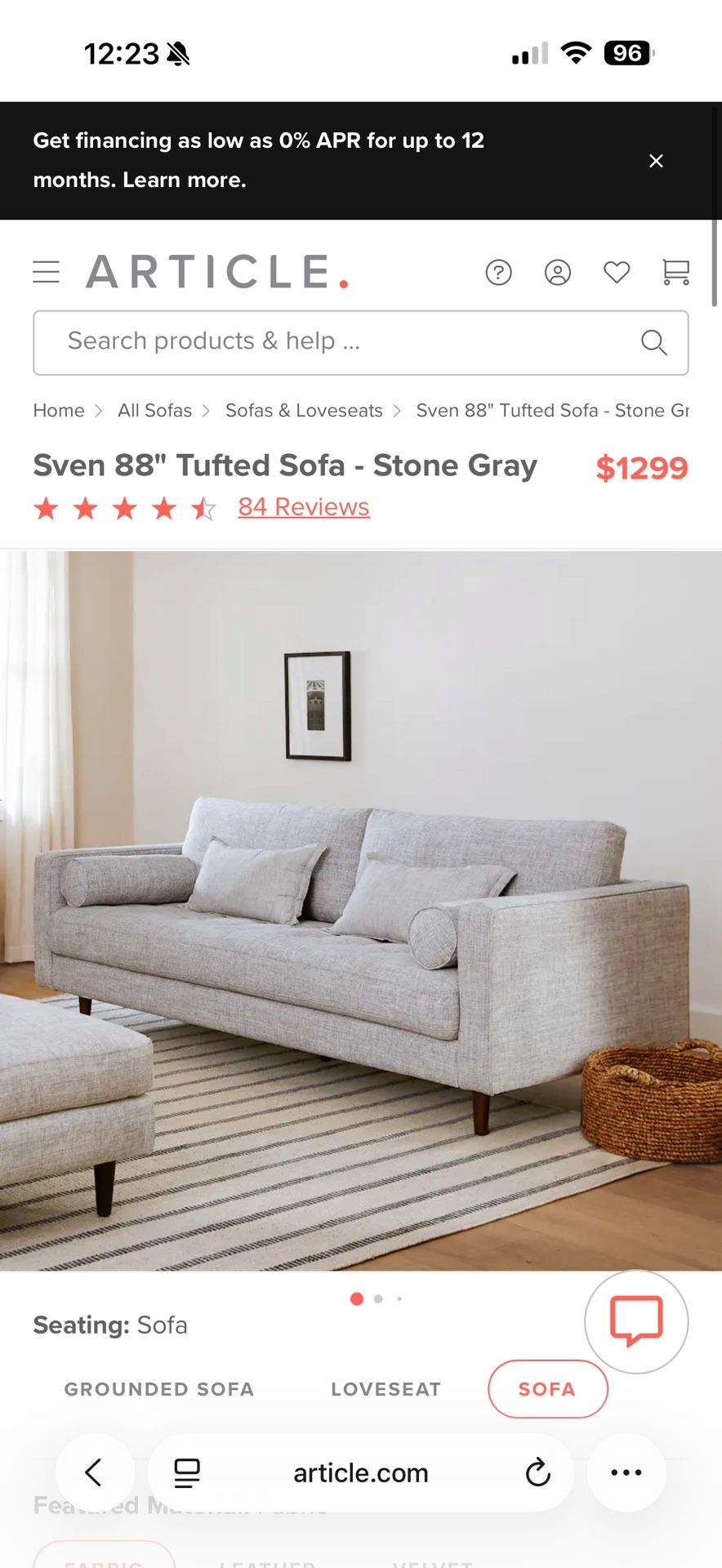 Article Tufted Sofa Couch – Stone Gray