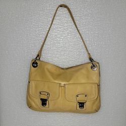 VINTAGE COACH PREOWNED MUSTARD COLOR LEATHER HANDBAG