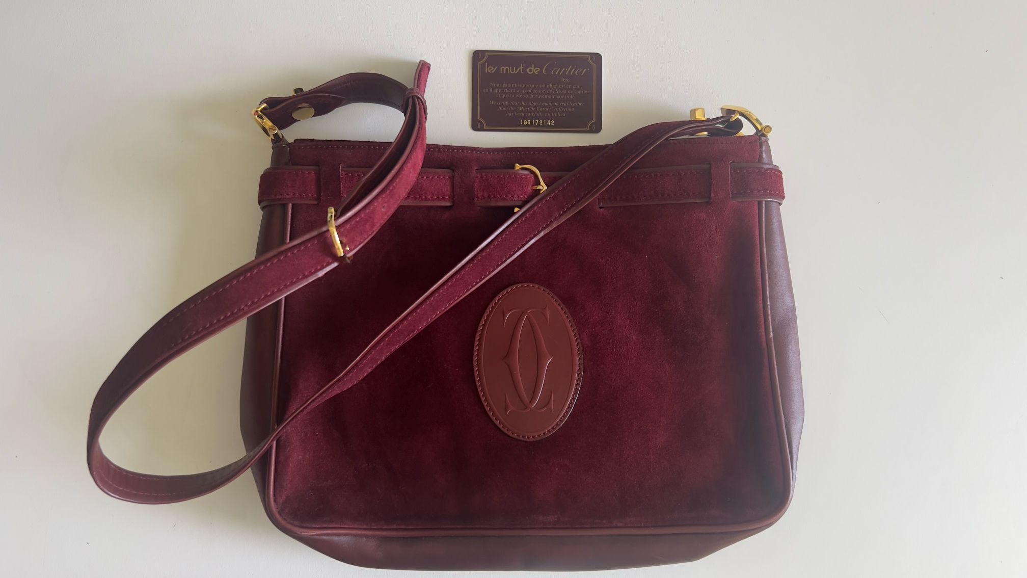 Cartier Vintage Suede Shoulder Purse Purchased in Paris