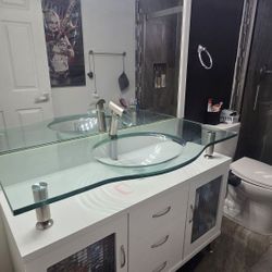 Bathroom Cabinet White 47" Long