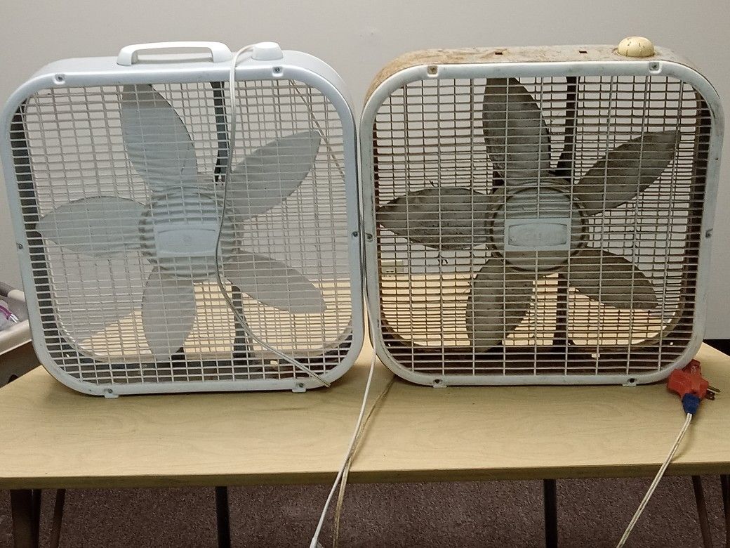 20-inch Box Fan Lot: 1 Modern Plastic + 1 Vintage Metal Fan (2 Total!)